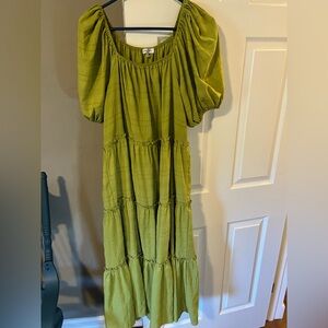 Green Puff Sleeve Maxi Dress